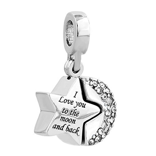 CharmSStory Heart I Love You to The Moon and Back Charm Beads for Bracelets