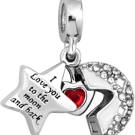 CharmSStory Heart I Love You to The Moon and Back Charm Beads for Bracelets