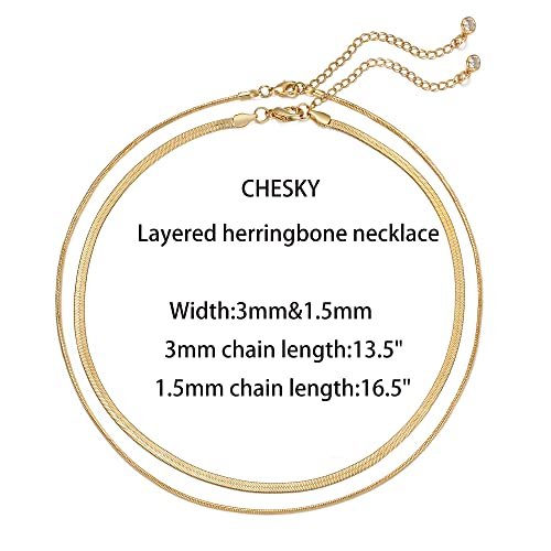 CHESKY 14K Gold/Silver Plated Snake Chain Necklace Herringbone Necklace Gold Choker Necklaces for Women Gifts Jewelry 1.5/3/5MM(W) 14"/16"(L)