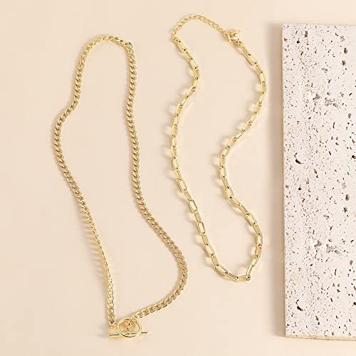 CHESKY Gold Layered Necklaces for Women, 14K Dainty Gold Chain Necklace Women Trendy Cuban Link Paperclip Chain Toggle Clasp Necklace Fashion Chunky Jewelry for Women