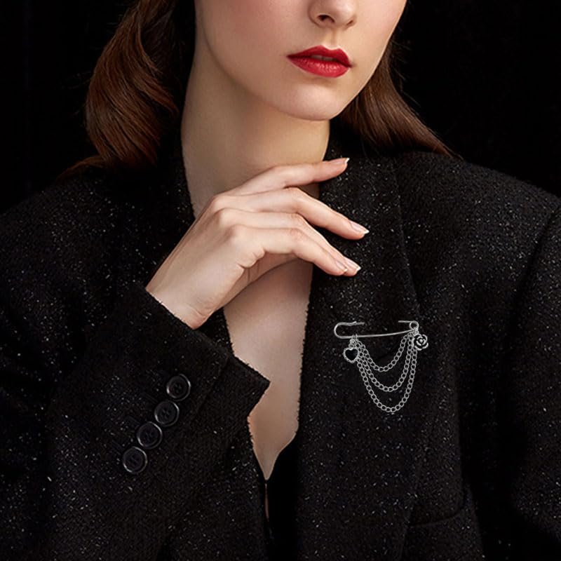 coadipress Hanging Long Chain Brooch Pin for Men Women Fashion Retro Silver Butterfly Bar Pins Safety Pin Punk Cool Chains Sweater Shawl Collar Coat Brooches Pin for Girls