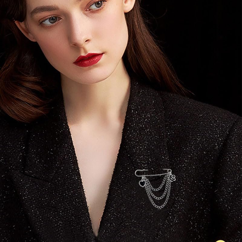 coadipress Hanging Long Chain Brooch Pin for Men Women Fashion Retro Silver Butterfly Bar Pins Safety Pin Punk Cool Chains Sweater Shawl Collar Coat Brooches Pin for Girls
