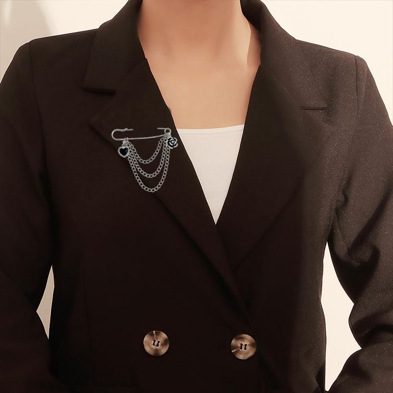 coadipress Hanging Long Chain Brooch Pin for Men Women Fashion Retro Silver Butterfly Bar Pins Safety Pin Punk Cool Chains Sweater Shawl Collar Coat Brooches Pin for Girls