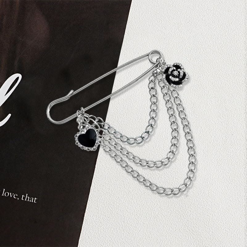 coadipress Hanging Long Chain Brooch Pin for Men Women Fashion Retro Silver Butterfly Bar Pins Safety Pin Punk Cool Chains Sweater Shawl Collar Coat Brooches Pin for Girls