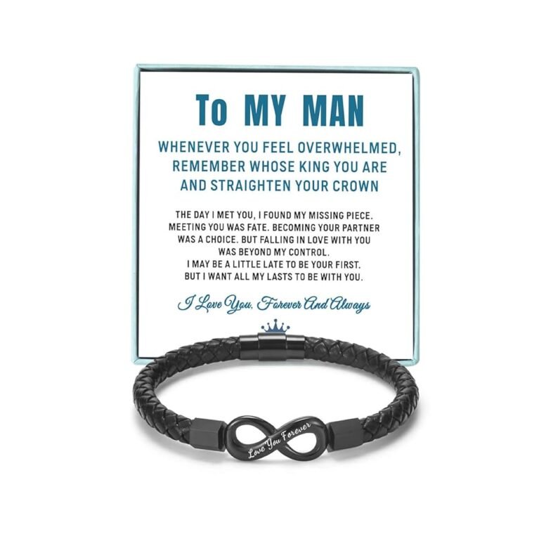 Coolvy To My Man Straighten Your Crown Bracelet for Husband Boyfriend Mens Braided Leather Bracelets Valentine Birthday Christmas Gifts for Him