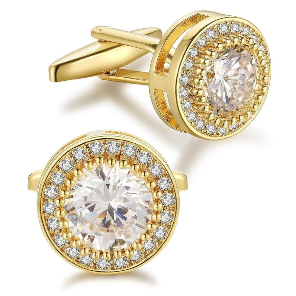 Crystal Cufflinks for Men CZ Cuff Links Sparkle Diamond Gold Ornate Cufflinks for Wedding Groom Best Man