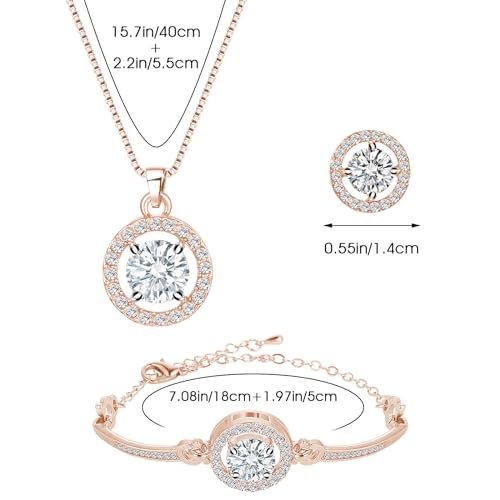 Crystal Jewelry Set for Women Cubic Zirconia CZ Jewellery Bridal Pendant Necklace Bracelet Earrings Set Wedding Jewelry Set