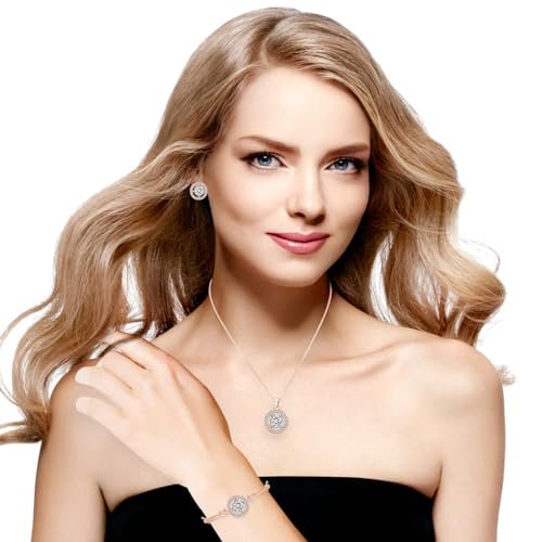 Crystal Jewelry Set for Women Cubic Zirconia CZ Jewellery Bridal Pendant Necklace Bracelet Earrings Set Wedding Jewelry Set