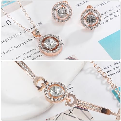 Crystal Jewelry Set for Women Cubic Zirconia CZ Jewellery Bridal Pendant Necklace Bracelet Earrings Set Wedding Jewelry Set