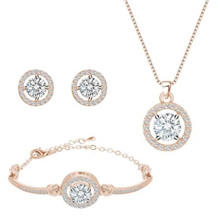 Crystal Jewelry Set for Women Cubic Zirconia CZ Jewellery Bridal Pendant Necklace Bracelet Earrings Set Wedding Jewelry Set