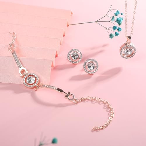 Crystal Jewelry Set for Women Cubic Zirconia CZ Jewellery Bridal Pendant Necklace Bracelet Earrings Set Wedding Jewelry Set