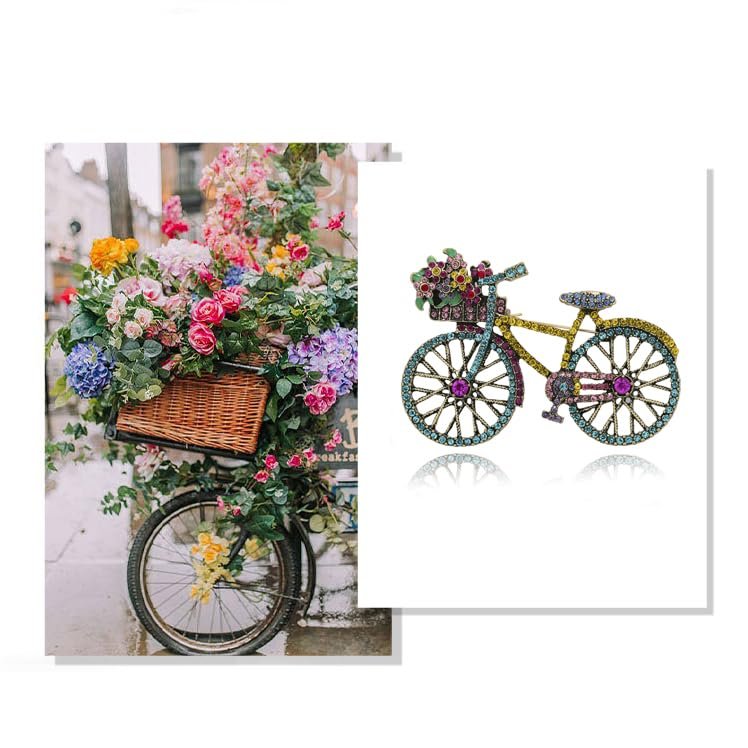 Crystal Rhinestone Creative Bicycles Brooch Pin for Women Retro Elegant Handmade Blue Brooches Pins Classic Wedding Fashion Jewelry Accessories Gift