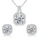 Cubic Zirconia Earrings and Necklace Set for Women 14K White Gold Plated Square Jewelry Set for Women Silver Pendant Necklace Hypoallergenic Stud Earrings Set Jewellery Gift