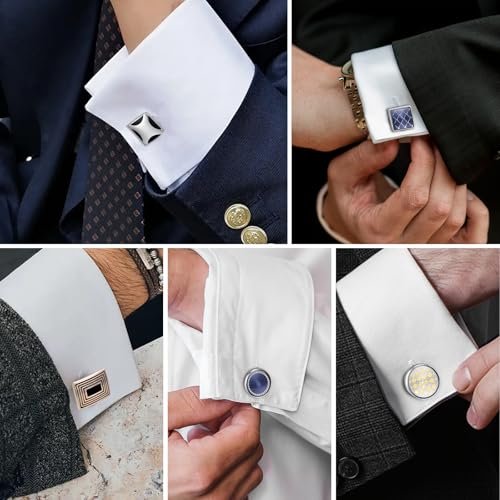 Cufflinks Set 12 Pairs Cuff Links Men-Fashion Men Cufflinks Cufflinks for Men-Classic Silver-tone Gold-tone Cufflinks for Business Wedding Party Gift Box