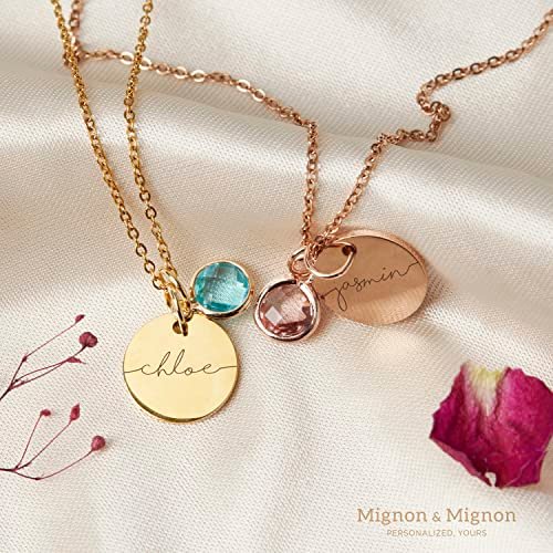 Custom Birthstone Name Necklace Personalized for Women Girls Birthday Gold Plated Gemstone Pendant Jewelry for Mom Engraved Necklace Handmade Customized June Anniversary Grandma...