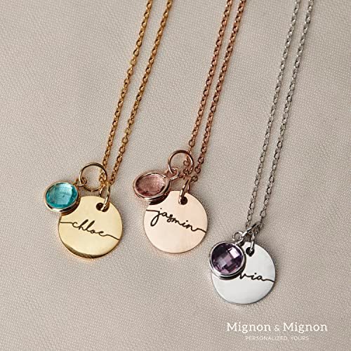 Custom Birthstone Name Necklace Personalized for Women Girls Birthday Gold Plated Gemstone Pendant Jewelry for Mom Engraved Necklace Handmade Customized June Anniversary Grandma...