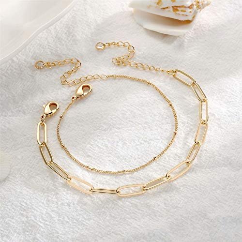 Dainty Gold Bracelets for Women, 14K Gold Filled Adjustable Layered Bracelet Cute Evil Eye Oval Chain Pearl Bar Turtle Gold Bracelets for Women Jewelry