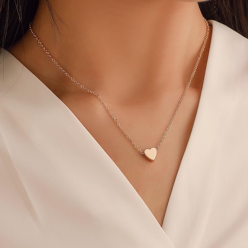 Dainty Gold Necklace for Women - 14K Gold/White Gold Plated Cute Heart Necklace Handmade Disc Circle Bee Choker Necklace Adjustable Gold Necklace for Women Trendy Jewelry