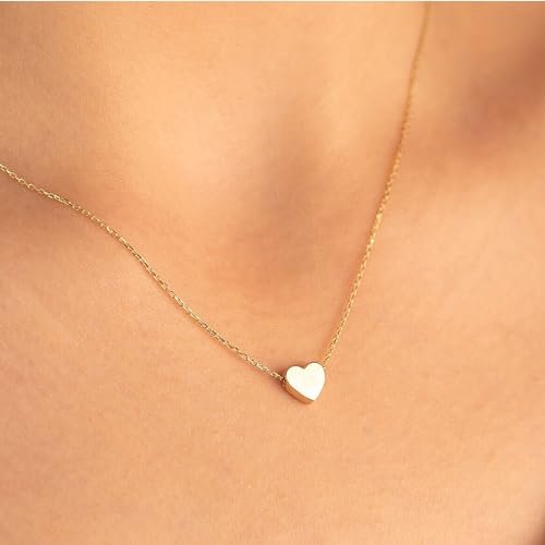 Dainty Gold Necklace for Women - 14K Gold/White Gold Plated Cute Heart Necklace Handmade Disc Circle Bee Choker Necklace Adjustable Gold Necklace for Women Trendy Jewelry