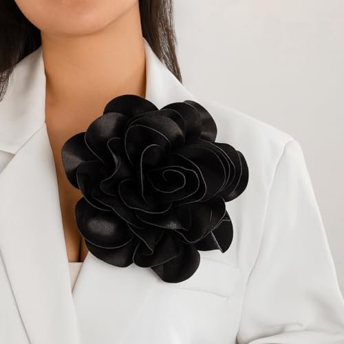 Dainty Satin Fabric Rose Flower Brooches 7.5in Extra Large Big Camellia Flower Brooches Lapel Pins for Women Wedding Party Dance Dress Clothes Accessories Valentine's Day Jewelry