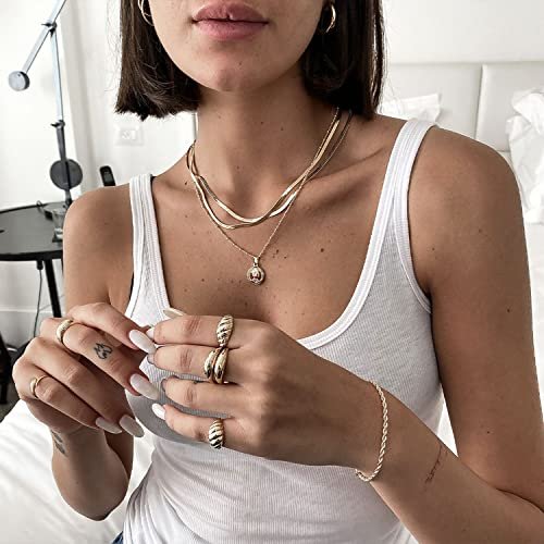 DEARMAY 14K Gold Necklaces for Women, Dainty Gold Herringbone Choker Necklace for Women Thin Layered Chunky Snake Chain Necklaces Jewelry for Teen Gifts