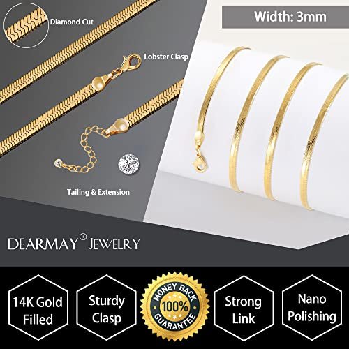 DEARMAY 14K Gold Necklaces for Women, Dainty Gold Herringbone Choker Necklace for Women Thin Layered Chunky Snake Chain Necklaces Jewelry for Teen Gifts