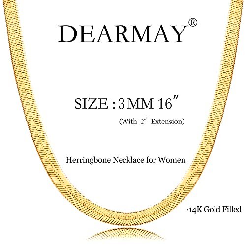 DEARMAY 14K Gold Necklaces for Women, Dainty Gold Herringbone Choker Necklace for Women Thin Layered Chunky Snake Chain Necklaces Jewelry for Teen Gifts