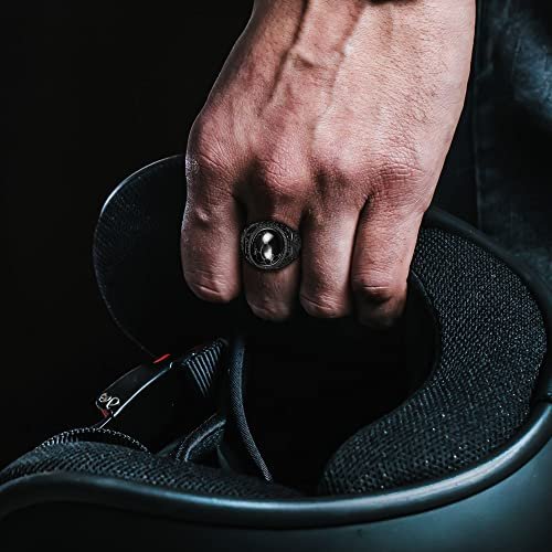Dochais Retro Tiger Eye Stone Mens Rings, Black Onyx Rings for Men Stainless Steel Ring Oval Biker Ring for Mens Jewelry