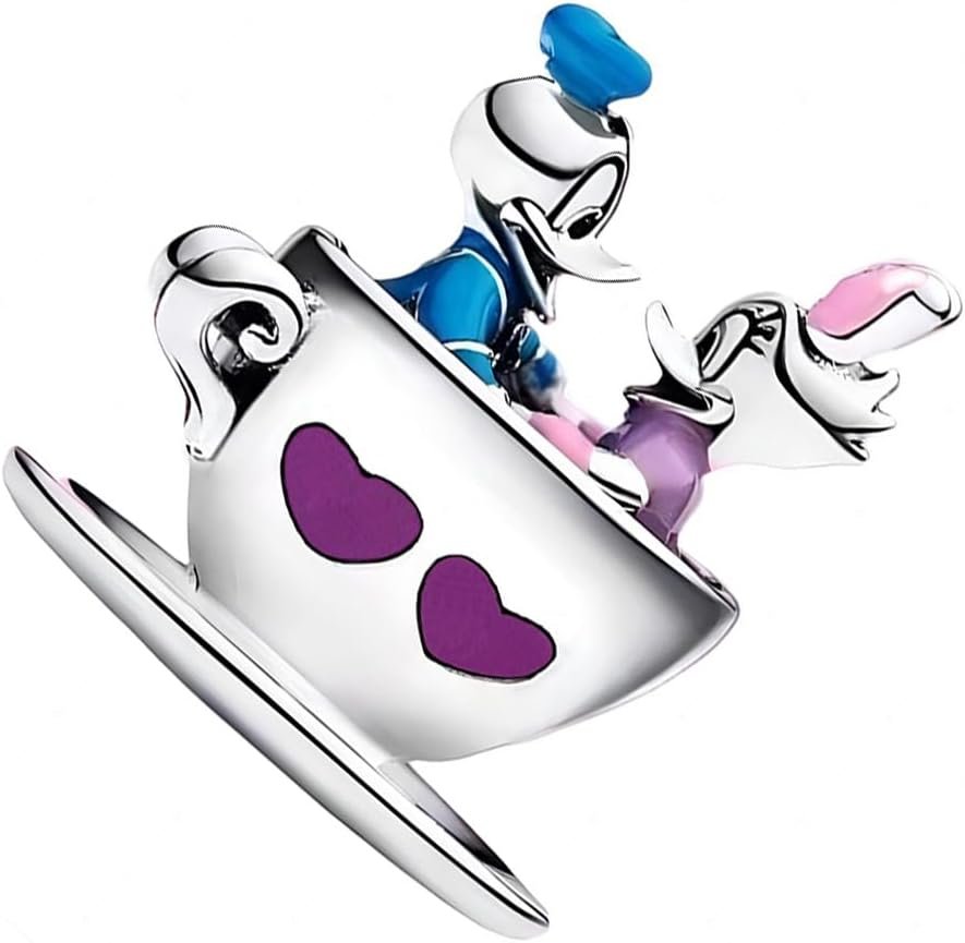 Donald Duck & Daisy Duck Love Cup Charm Fit Women Bracelet Necklaces Fashion Gifts 925 Sterling Silver DIY Jewelry