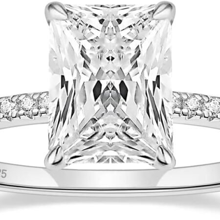 EAMTI 3CT 925 Sterling Silver Engagement Rings Radiant Cut Solitaire Cubic Zirconia CZ Wedding Promise Rings for Her Wedding Band for Women Size 3-11