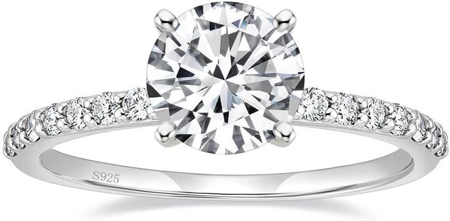 EAMTI 925 Sterling Silver 1.25 CT Round Solitaire Cubic Zirconia Engagement Ring Halo Promise Ring Size 3-13