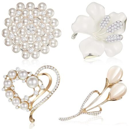 Ecally 4Pcs Women's Brooch Pin Lapel Heart Brooch Simulated Crystal Pearl Rhinestone Flower Brooches for Women Bridal Wedding