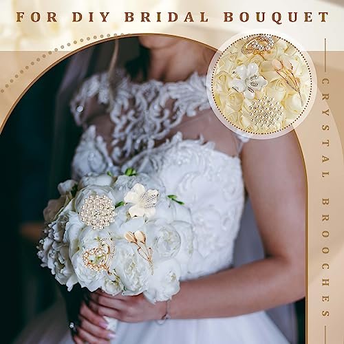 Ecally 4Pcs Women's Brooch Pin Lapel Heart Brooch Simulated Crystal Pearl Rhinestone Flower Brooches for Women Bridal Wedding