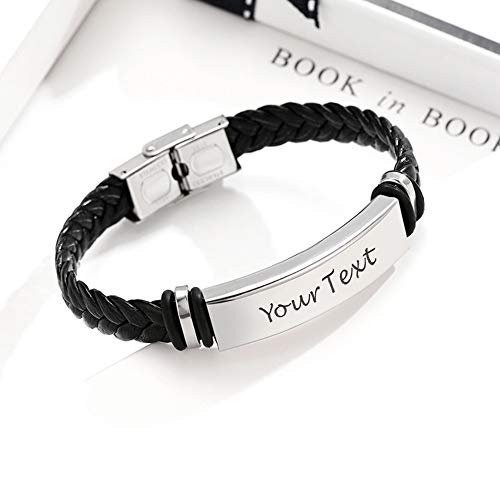 EDSG Personalized Mens Bracelet | Leather Engraved Bracelet Gift for Boyfriend Husband Dad Bestman | Gift for Christmas, Birthday, Wedding, Anniversary, Father's Day |...