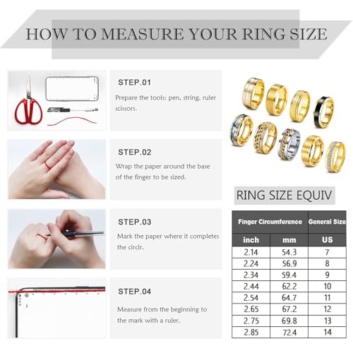 EIELO 9Pcs Stainless Steel Band Rings for Men Women Cool Fidget Spinning Chain Ring Anxiety Relief Fashion Simple Wedding Engagement Black Ring Set