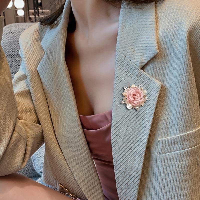 Elegant Rose Flower Brooch Pin for Women Men Wedding Party Gentleman's Essentials Handmade Crystal Pearl Fabric Flower Lapel Pin Dress Suit Accessories Boutonniere Ideas Gift...