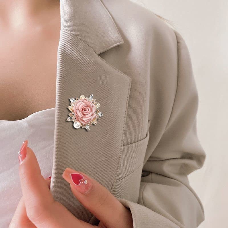 Elegant Rose Flower Brooch Pin for Women Men Wedding Party Gentleman's Essentials Handmade Crystal Pearl Fabric Flower Lapel Pin Dress Suit Accessories Boutonniere Ideas Gift...