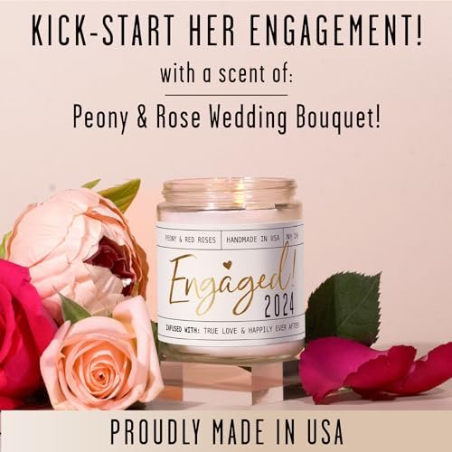 Engagement Gift, Engagement Gifts for Couples -'Engaged 2024' Candle, w/Peony & Rose Wedding Bouquet I Engagement Gifts for Her I Fiance Gifts for Women I Engaged Gifts I 50Hr...