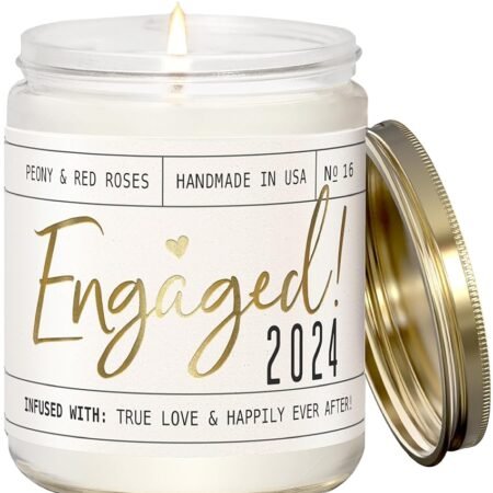 Engagement Gift, Engagement Gifts for Couples -'Engaged 2024' Candle, w/Peony & Rose Wedding Bouquet I Engagement Gifts for Her I Fiance Gifts for Women I Engaged Gifts I 50Hr...