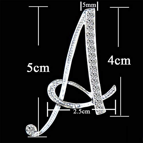 ETHOON Letter Brooch Pins Initial Rhinestone Brooch for Women Crafts Silvery A-Z