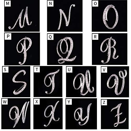 ETHOON Letter Brooch Pins Initial Rhinestone Brooch for Women Crafts Silvery A-Z