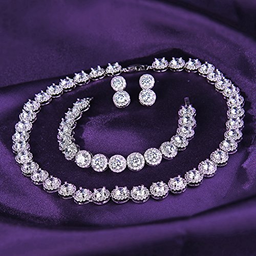 EVER FAITH Round Cut Cubic Zirconia Tennis Luxury Necklace Bracelet Earrings Set for Women