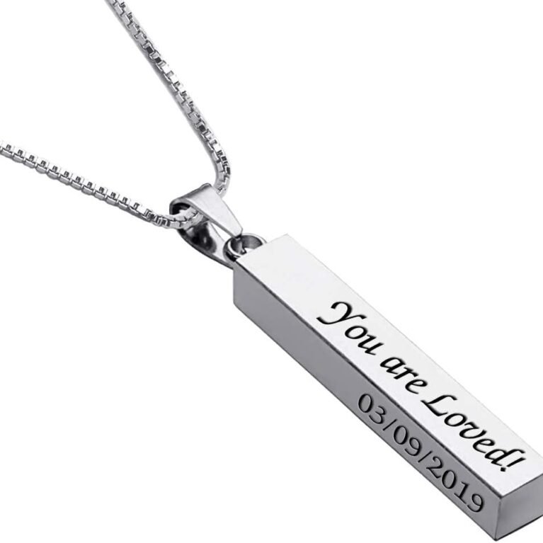 EVER2000 Personalized 3D Vertical Bar Necklace, Custom Necklace Engraved with Any Name Pendant Jewelry Gift