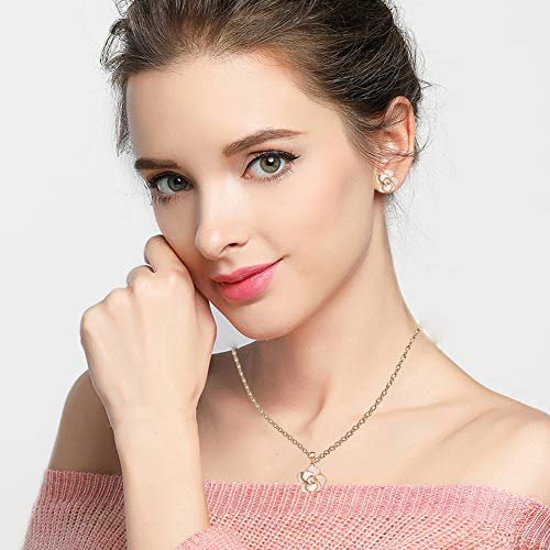 EVEVIC Rose Flower Necklace Earrings Set for Women 18K Gold Plated Hypoallergenic Jewelry Sets