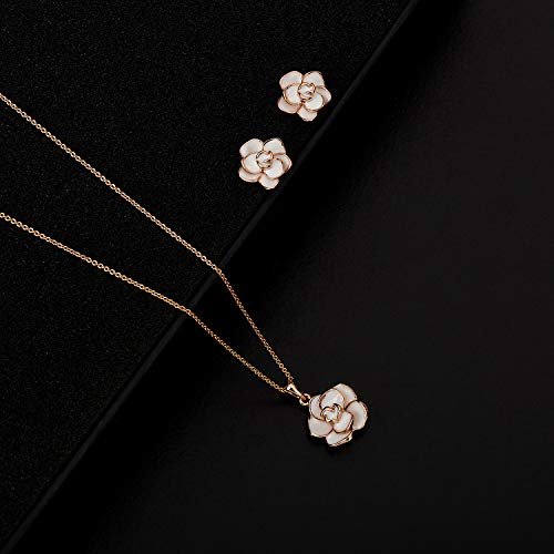 EVEVIC Rose Flower Necklace Earrings Set for Women 18K Gold Plated Hypoallergenic Jewelry Sets