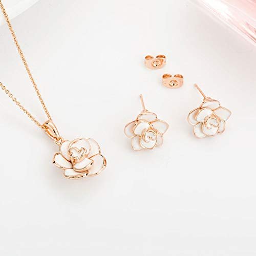 EVEVIC Rose Flower Necklace Earrings Set for Women 18K Gold Plated Hypoallergenic Jewelry Sets