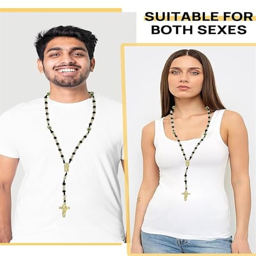 Exquisite Rosary Saint Jude Cross Pendant Mexican Necklace - Braided Cord Green Crystal beads Chain, Charm Accessories for Men and Women, Catholic St Jude Elegant Religious...