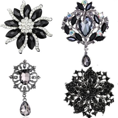 Ezing 4Pcs Brooch Lot with Large Big Size Rhinestone Crystal Fashion Jewelry