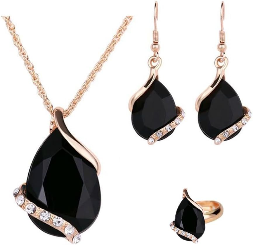 Ezing Women Crystal Pendant Gold Plated Chain Necklace Earring Jewelry Set