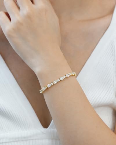 FANCIME 14K Gold Plated Birthstone Bracelets 4mm Sterling Silver Tennis Bracelets Gold Bracelets Birthday Jewelry Gifts for Women 7"